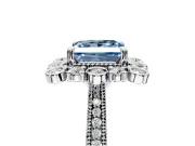 Milgrain Halo Engagement Ring Setting for Fancy Blue Princess Cut Center with Bezel Point Accents and Prong Head in Sterling Silver