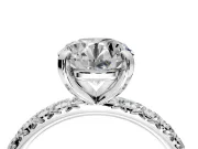 Solitaire Engagement Ring Setting for Round Cut Center with Shared-Prong Accents and Prong Head in White Gold