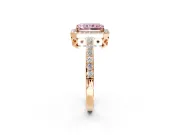 Halo Engagement Ring Setting for Fancy Pink Radiant Cut Center with Heart-Shaped Openwork, Pave Band and Prong Head in Rose Gold