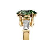 3 Stone Engagement Ring Setting for Fancy Green Oval Center with Baguette Accents and Prong Head in Yellow Gold