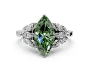 Leaf Cluster Engagement Ring Setting for Fancy Green Marquise Center with Marquise Accents and Prong Head in Sterling Silver