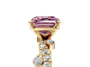 Solitaire Engagement Ring Setting for Fancy Pink Asscher Cut Center with Bar-Station Pave Twist and Prong Head in Yellow Gold