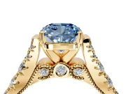Solitaire Engagement Ring Setting for Fancy Blue Cushion Cut Center with Pave Cathedral Shoulders and Prong Head in Yellow Gold