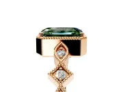 Milgrain Bezel Engagement Ring Setting for Fancy Green Emerald Cut Center with Marquise Stations and Bezel Head in Rose Gold