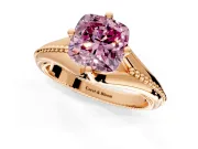 Solitaire Engagement Ring Setting for Fancy Pink Cushion Cut Center with Milgrain Cathedral Band and Prong Head in Rose Gold