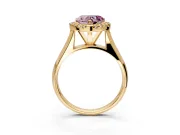 Halo Engagement Ring Setting for Fancy Pink Heart-Shaped Center with Square Band and Prong Head in Yellow Gold