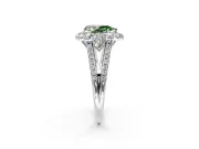 Halo Engagement Ring Setting for Fancy Green Pear-Shaped Center with Two-Strand Split Shank and Prong Head in Platinum