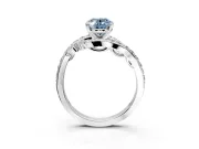 Solitaire Engagement Ring Setting for Fancy Blue Oval Center with Pave Bypass Twist Band and Prong Head in Sterling Silver