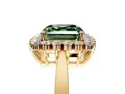 Starburst Halo Engagement Ring Setting for Fancy Green Asscher Cut Center with Flat Cathedral Band and Prong Head in Yellow Gold