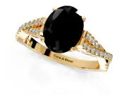 Solitaire Engagement Ring Setting for Fancy Black Oval Center with Twisted Pave Split Shank and Prong Head in Yellow Gold