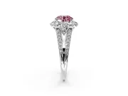 Halo Engagement Ring Setting for Fancy Pink Round Cut Center with Two-Strand Split Shank and Prong Head in Sterling Silver