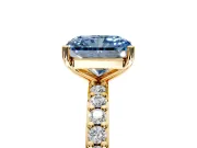 Solitaire Engagement Ring Setting for Fancy Blue Radiant Cut Center with Round Cut Pave Band and Prong Head in Yellow Gold