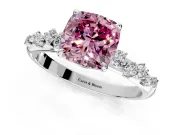 Cluster Engagement Ring Setting for Fancy Pink Cushion Cut Center with Round Cut Accent Band and Prong Head in Platinum