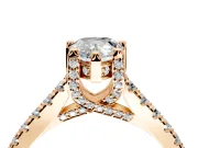Solitaire Engagement Ring Setting for Pear-Shaped Center with Widening Pave Band and Claw Prong Head in Rose Gold