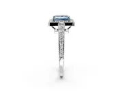 Bezel-Framed Halo Engagement Ring Setting for Fancy Blue Princess Cut Center with Pave Band and Prong Head in White Gold