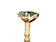 Solitaire Engagement Ring Setting for Fancy Green Pear-Shaped Center with Bamboo Band and Prong Head in Yellow Gold