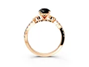 Leaf Motif Engagement Ring Setting for Fancy Black Pear-Shaped Center with Pave Band and Prong Head in Rose Gold