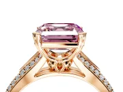 Solitaire Engagement Ring Setting for Fancy Pink Asscher Cut Center with Pave Rail Split Shank and Prong Head in Rose Gold