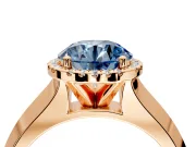 Halo Engagement Ring Setting for Fancy Blue Round Cut Center with Knife Ridge Cathedral Band and Prong Head in Rose Gold