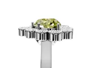 Cluster Halo Engagement Ring Setting for Fancy Yellow Heart-Shaped Center with Milgrain Bezel Accents and Prong Head in Sterling Silver