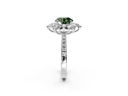 Floral Halo Engagement Ring Setting for Fancy Green Round Cut Center with Pave Accents and Prong Head in Sterling Silver