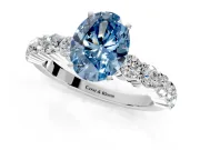 Shared-Prong Engagement Ring Setting for Fancy Blue Oval Center with Graduated Accents and Prong Head in Sterling Silver