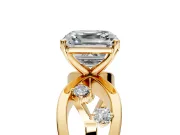 Solitaire Engagement Ring Setting for Asscher Cut Center with Criss-Cross Accent Band and Prong Head in Yellow Gold