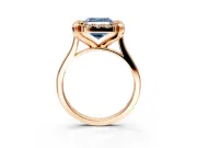 Single Halo Engagement Ring Setting for Fancy Blue Asscher Cut Center with Corner Claws, Plain Band and Prong Head in Rose Gold