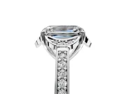 Floral Engagement Ring Setting for Emerald Cut Center with Four Accent Clusters and Prong Head in Platinum