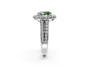 Large Accent Halo Engagement Ring Setting for Fancy Green Oval Center with Pave Split Shank and Prong Head in Sterling Silver