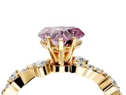Solitaire Engagement Ring Setting for Fancy Pink Heart-Shaped Center with Bar-Station Pave Twist and Prong Head in Yellow Gold