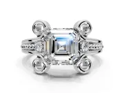 Solitaire Engagement Ring Setting for Asscher Cut Center with Twisted Band and Scroll Prong Head in Sterling Silver