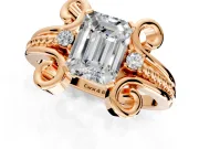 Solitaire Engagement Ring Setting for Emerald Cut Center with Twisted Band and Scroll Prong Head in Rose Gold
