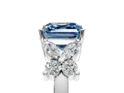 Floral Engagement Ring Setting for Fancy Blue Princess Cut Center with Marquise Cluster Shoulders and Prong Head in White Gold