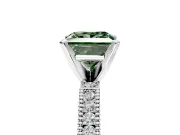 Solitaire Engagement Ring Setting for Fancy Green Princess Cut Center with Milgrain-Edged Pave Band and Prong Head in White Gold