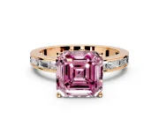 Solitaire Engagement Ring Setting for Fancy Pink Asscher Cut Center with Channel Baguette Band and Prong Head in Rose Gold