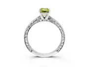 Solitaire Engagement Ring Setting for Fancy Yellow Emerald Cut Center with Engraved Milgrain Band and Prong Head in Platinum