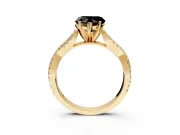 Solitaire Engagement Ring Setting for Fancy Black Heart-Shaped Center with Twisted Pave Split Shank and Prong Head in Yellow Gold