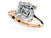 Solitaire Engagement Ring Setting for Asscher Cut Center with Cathedral Band and Prong Head in Rose Gold