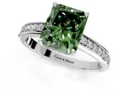Solitaire Engagement Ring Setting for Fancy Green Radiant Cut Center with Channel-Set Accent Band and Prong Head in Platinum