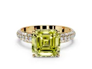 Solitaire Engagement Ring Setting for Fancy Yellow Asscher Cut Center with Domed Multi-Row Pave Band and Prong Head in Yellow Gold