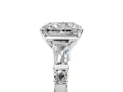 Bar-Set Engagement Ring Setting for Radiant Cut Center with Tapered Baguette Accents and Prong Head in White Gold