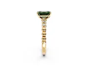 Solitaire Engagement Ring Setting for Fancy Green Emerald Cut Center with Bezel-Dot Beaded Band and Prong Head in Yellow Gold