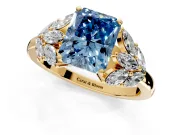 Leaf Cluster Engagement Ring Setting for Fancy Blue Radiant Cut Center with Marquise Accents and Prong Head in Yellow Gold