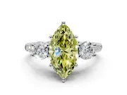 3 Stone Engagement Ring Setting for Fancy Yellow Marquise Center with Crossover Basket, Pave Band and Prong Head in Platinum
