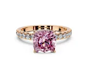 Open Basket Engagement Ring Setting for Fancy Pink Cushion Cut Center with Pave Band and Prong Head in Rose Gold