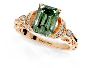 Solitaire Engagement Ring Setting for Fancy Green Emerald Cut Center with Filigree Band and Prong Head in Rose Gold