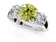 3 Stone Engagement Ring Setting for Fancy Yellow Round Cut Center with Raised Basket Heads and Prong Head in Platinum