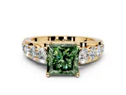 Solitaire Engagement Ring Setting for Fancy Green Princess Cut Center with Graduated Shared Prongs and Prong Head in Yellow Gold
