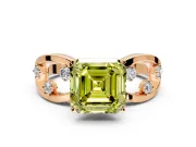Solitaire Engagement Ring Setting for Fancy Yellow Asscher Cut Center with Criss-Cross Accent Band and Prong Head in Rose Gold